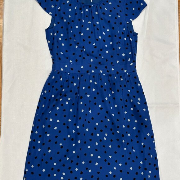 J.Crew Silk Polka Dot Fit & Flare Dress – Blue – Size 6 - Picture 3 of 6
